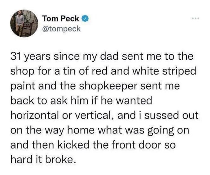 Tweet about a humorous memory involving men humor memes reflecting on coping without therapy.