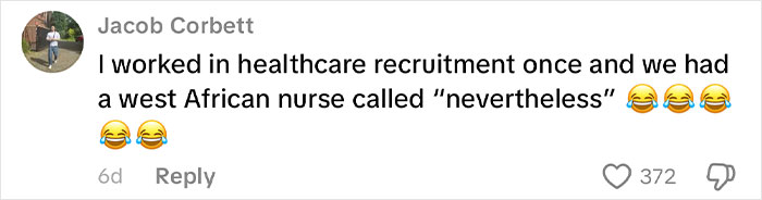Comment by Jacob Corbett about a West African nurse with a unique name related to strength to fight another day. Comment by Jacob Corbett about a West African nurse with a unique name related to strength to fight another day.