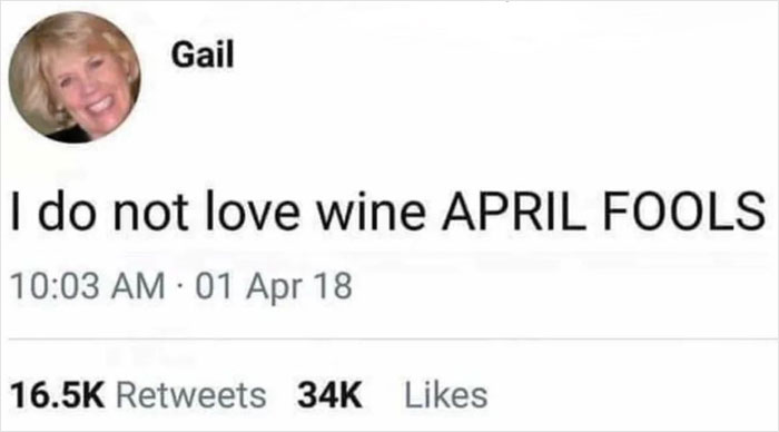 Social media post showing an older person humorously failing at technology with an April Fools joke tweet.