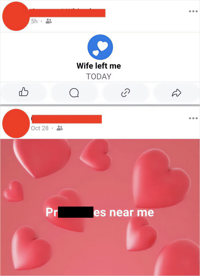 Social media posts showing older people failing at technology with unintended funny results and heart emojis.