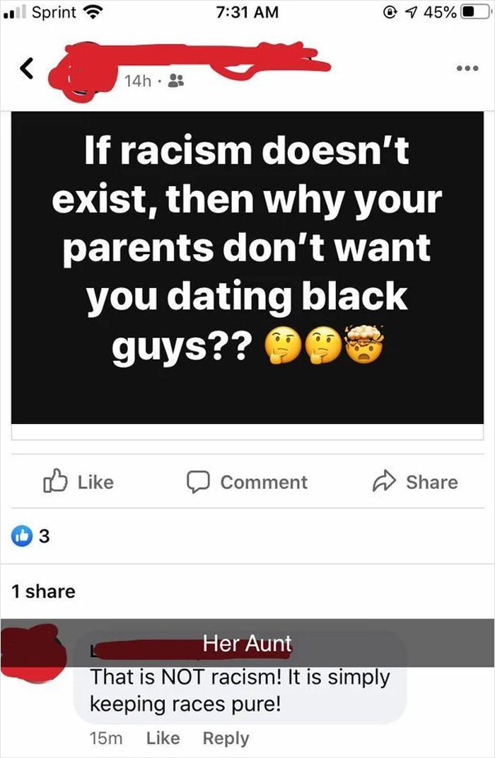 Screenshot of a social media post showing a misunderstanding about racism, illustrating older people failing at technology humor.