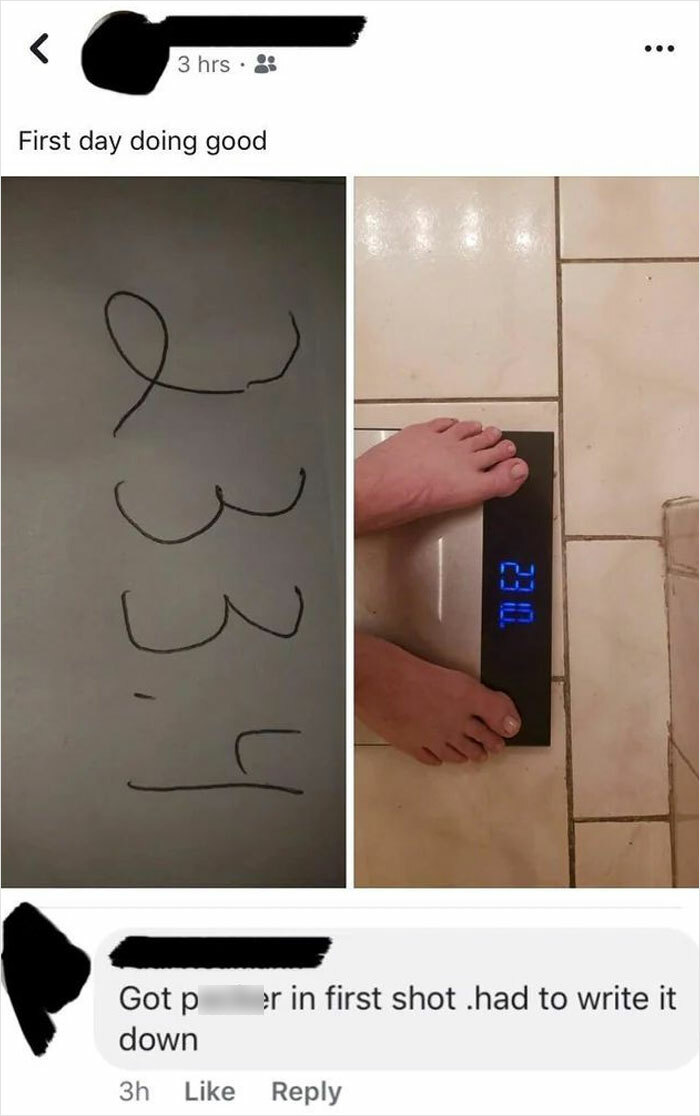 Older person fails at technology by writing weight results on wall after using a digital scale for the first time.