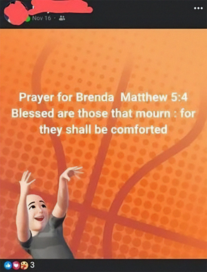 Social media post showing a humorous older person fail at technology with a miswritten prayer text on an orange background.
