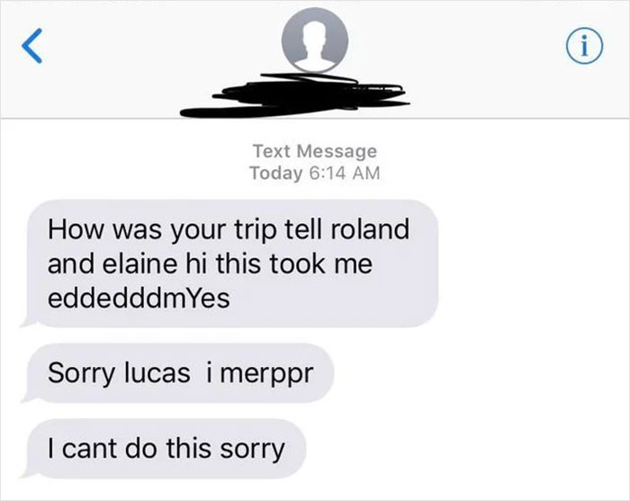 Text message from older person struggling with technology, showing humorous failed attempt at texting.