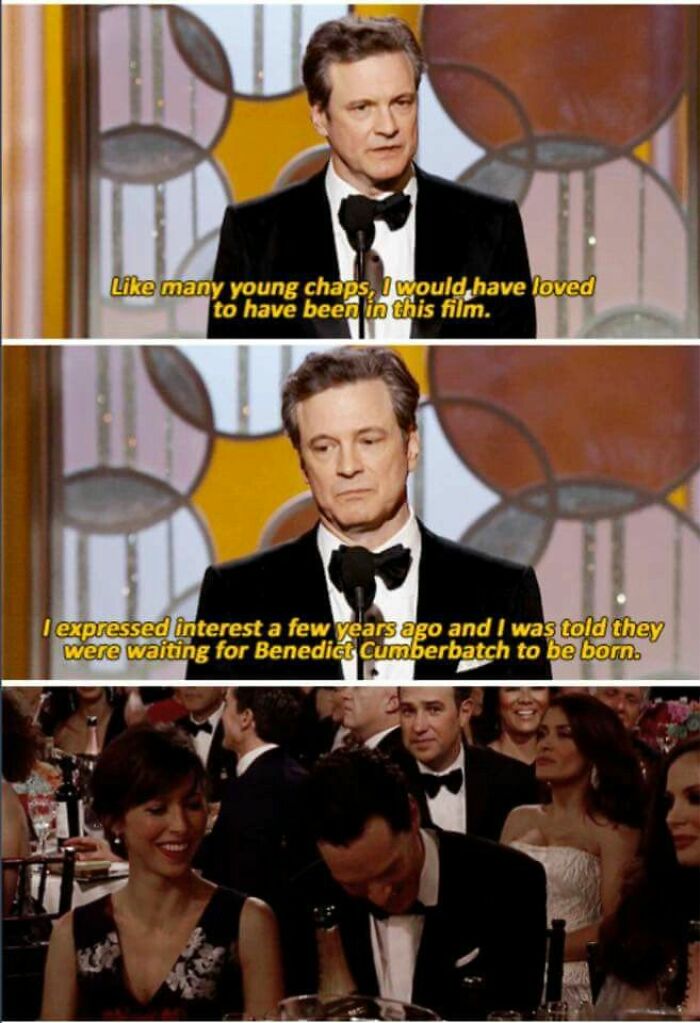 Actor delivering a humorous speech at an awards event, shared in a super culture meme to entertain audiences.