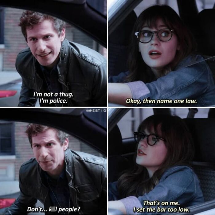 Two people in a car having a humorous conversation, featured in super culture memes to fight boredom.