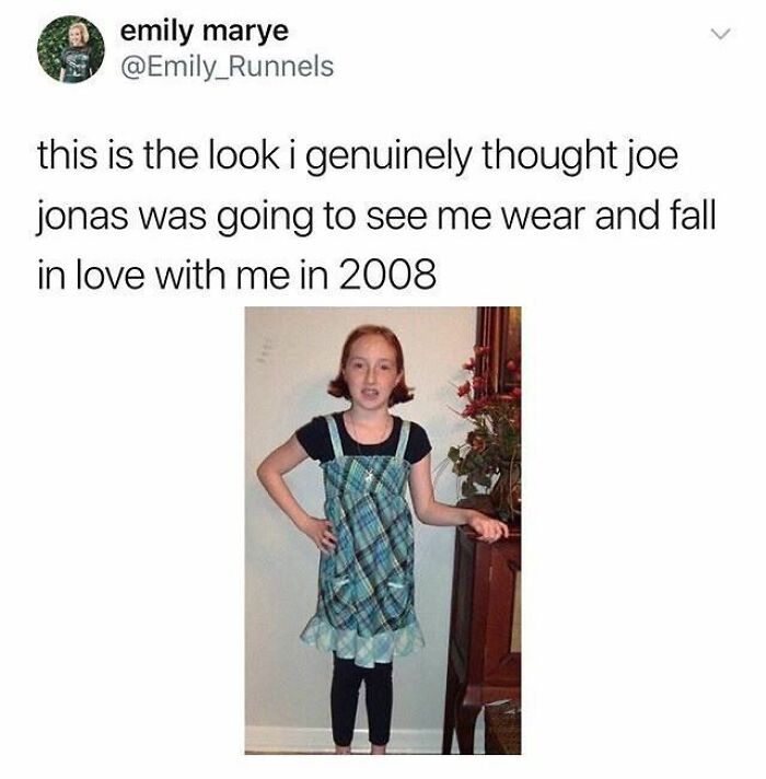 Young girl in a blue plaid dress posing with hand on hip, a funny meme from Super Culture entertaining posts.