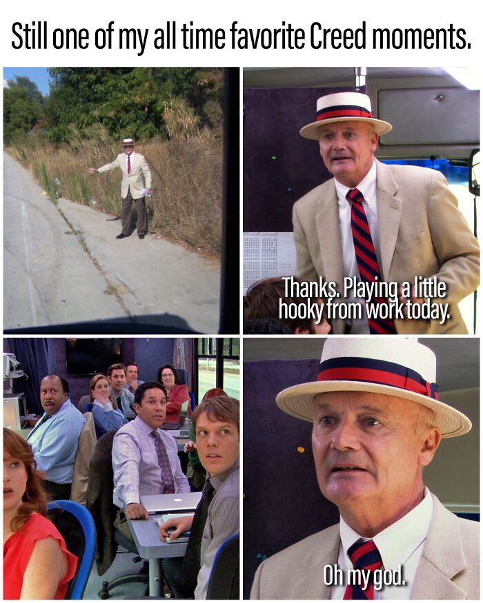 Meme collage featuring a man in a hat and beige suit with coworkers reacting, illustrating super culture humor.