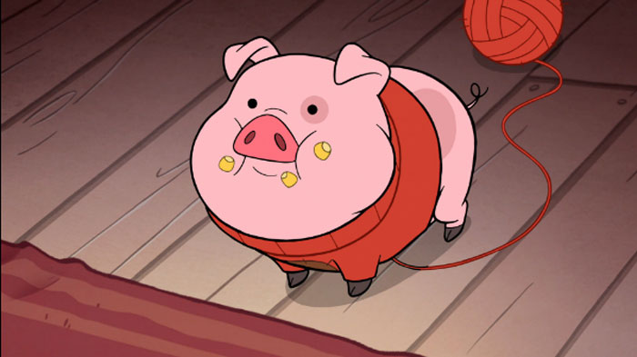 Animated pig wearing a red sweater with popcorn on its face, symbolizing drama about bro’s girlfriend eating food. Animated pig wearing a red sweater with popcorn on its face, symbolizing drama about bro’s girlfriend eating food.