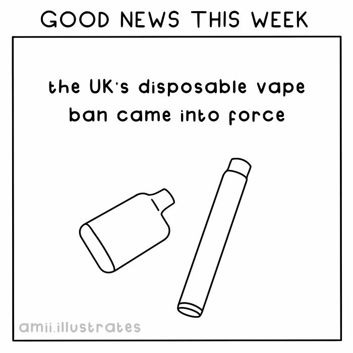 Good news illustration showing the UK’s disposable vape ban coming into force as a positive thing this year.