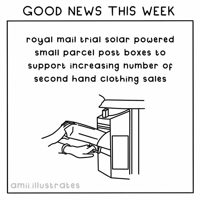 Solar powered parcel post boxes support second hand clothing sales, showing positive things that happened in the world this year.
