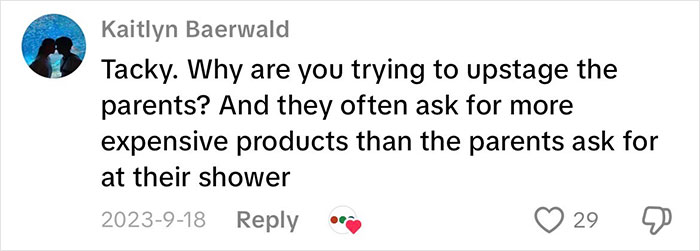 Social media comment debating grandmas having a baby shower and the impact on parents’ celebrations and gift expectations. Social media comment debating grandmas having a baby shower and the impact on parents’ celebrations and gift expectations.