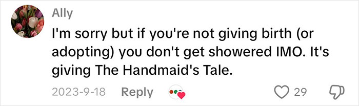 Comment expressing a strong opinion on grandmas having a baby shower to celebrate their new status. Comment expressing a strong opinion on grandmas having a baby shower to celebrate their new status.