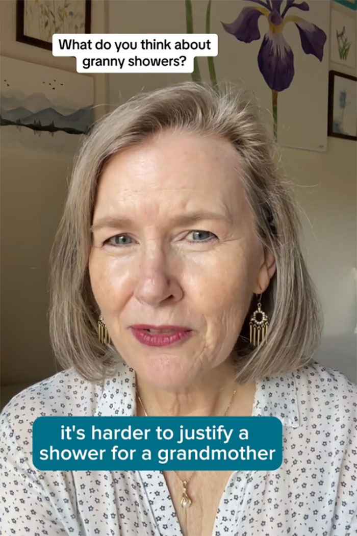 Middle-aged woman discussing opinions on grandmas having a baby shower to celebrate their new status at home. Middle-aged woman discussing opinions on grandmas having a baby shower to celebrate their new status at home.