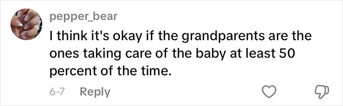Comment expressing opinion on grandparents' role in baby care in discussion about grandmas having a baby shower. Comment expressing opinion on grandparents' role in baby care in discussion about grandmas having a baby shower.