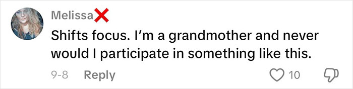 Comment from a user named Melissa expressing strong opinion against grandmas having a baby shower to celebrate new status. Comment from a user named Melissa expressing strong opinion against grandmas having a baby shower to celebrate new status.
