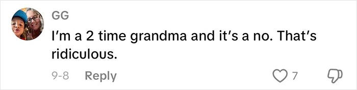 Comment from a user expressing disapproval of grandmas having a baby shower to celebrate their new status. Comment from a user expressing disapproval of grandmas having a baby shower to celebrate their new status.