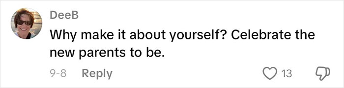 Social media comment expressing opinion on grandmas having a baby shower to celebrate their new status. Social media comment expressing opinion on grandmas having a baby shower to celebrate their new status.