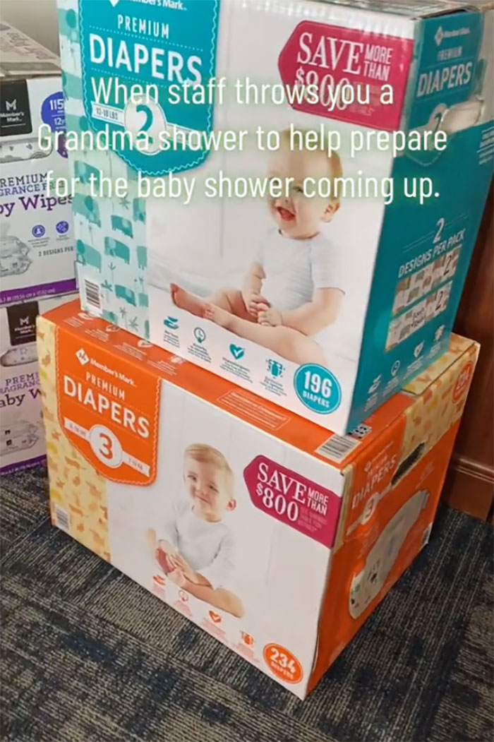 Boxes of premium diapers and baby wipes stacked, highlighting preparations for grandma’s baby shower celebration. Boxes of premium diapers and baby wipes stacked, highlighting preparations for grandma’s baby shower celebration.