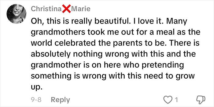 Comment expressing strong opinions on grandmas having a baby shower to celebrate their new status online. Comment expressing strong opinions on grandmas having a baby shower to celebrate their new status online.