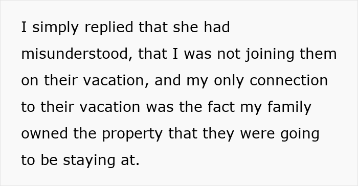 Text excerpt discussing a woman considering canceling a friend’s holiday booking after harassment by bro’s girlfriend. Text excerpt discussing a woman considering canceling a friend’s holiday booking after harassment by bro’s girlfriend.