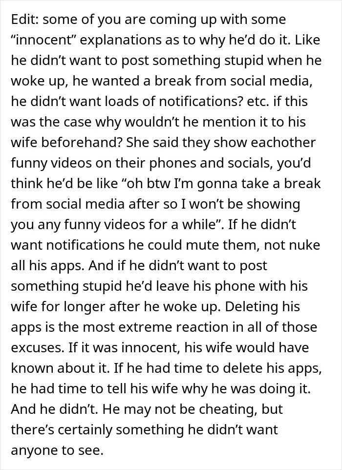 Text excerpt discussing suspicion and confusion after a wife checks husband’s phone during surgery, highlighting secretive behavior. Text excerpt discussing suspicion and confusion after a wife checks husband’s phone during surgery, highlighting secretive behavior.