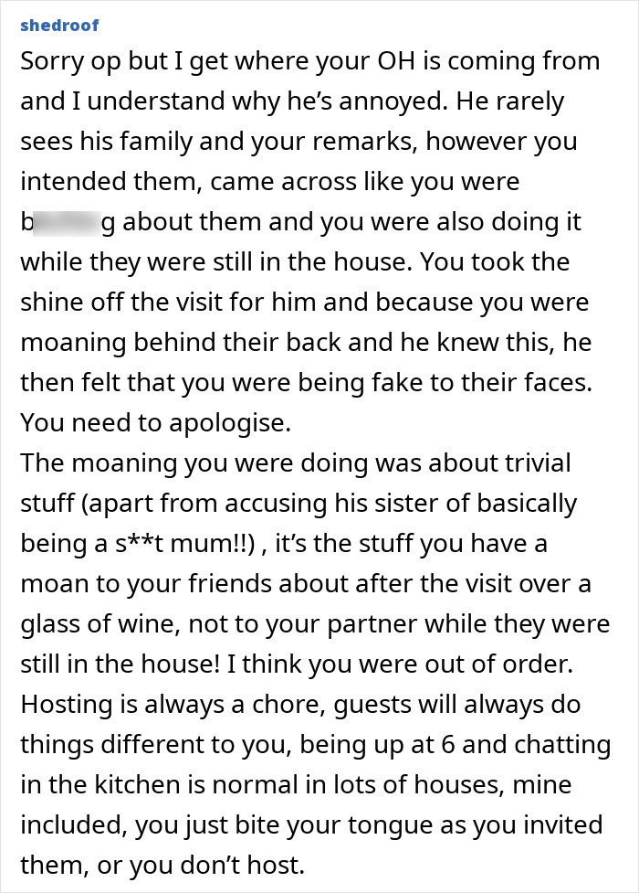 Wife hosting MIL and SIL, feeling unappreciated, while husband calls her fake when she complains privately.
