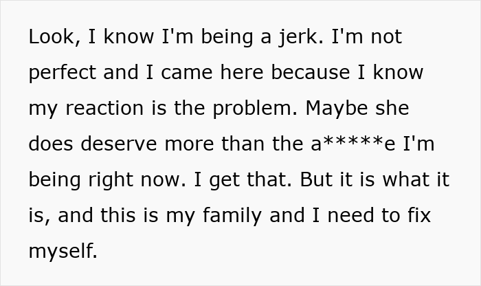 Text of a person admitting to being a a jerk, struggling with family issues, highlighting new mom struggles and judgment from husband. Text of a person admitting to being a a jerk, struggling with family issues, highlighting new mom struggles and judgment from husband.
