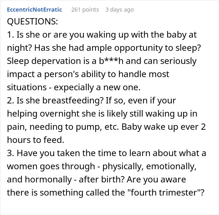 Screenshot of a user commenting on new mom struggles with baby care and challenges of sleep deprivation and breastfeeding. Screenshot of a user commenting on new mom struggles with baby care and challenges of sleep deprivation and breastfeeding.