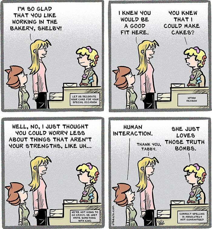 Comic strip showing a humorous work interaction highlighting relatable and hilarious moments in work and everyday life.