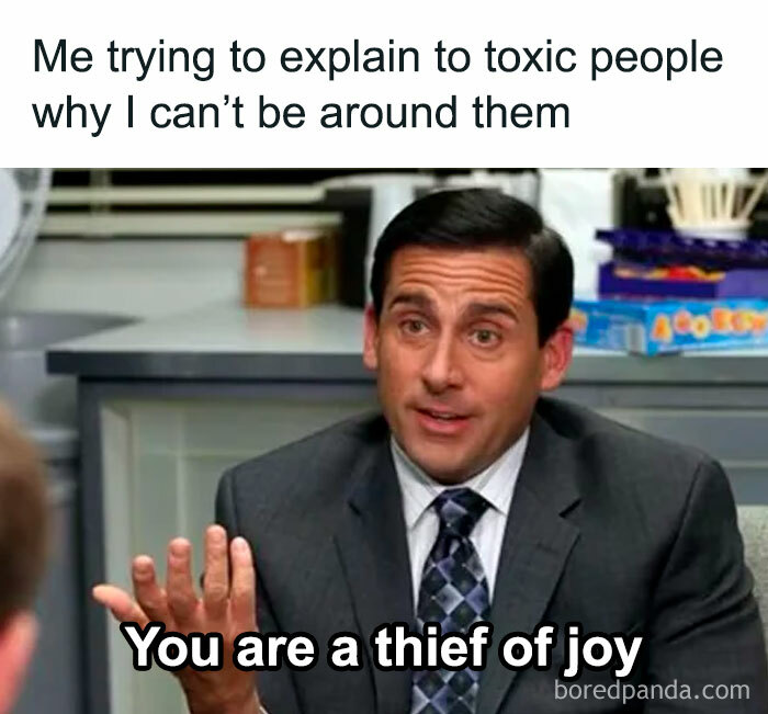 Meme featuring a man explaining why he avoids toxic people, relatable introvert memes to scroll through after socializing.