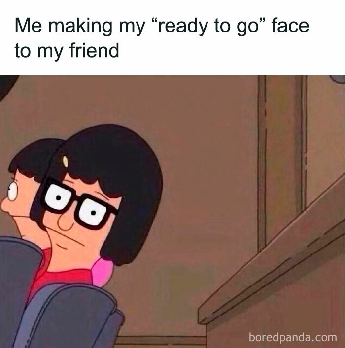 Cartoon character with glasses making a hesitant face, a relatable introvert meme about socializing and decompressing.