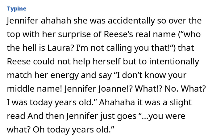 Jennifer Aniston reacting with surprise as she hilariously learns Reese Witherspoon’s real name after 25 years. Jennifer Aniston reacting with surprise as she hilariously learns Reese Witherspoon’s real name after 25 years.