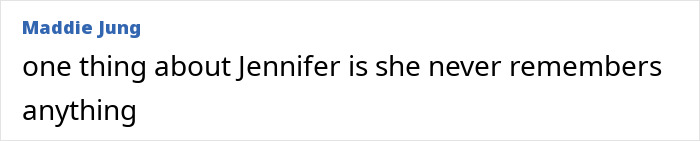 Text excerpt from Jennifer Aniston about never remembering anything, related to learning Reese Witherspoon's real name. Text excerpt from Jennifer Aniston about never remembering anything, related to learning Reese Witherspoon's real name.