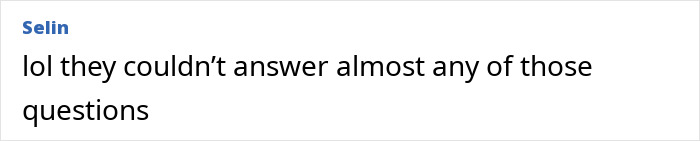 Comment by Selin reacting to a trivia game, mentioning they couldn’t answer most questions humorously. Comment by Selin reacting to a trivia game, mentioning they couldn’t answer most questions humorously.