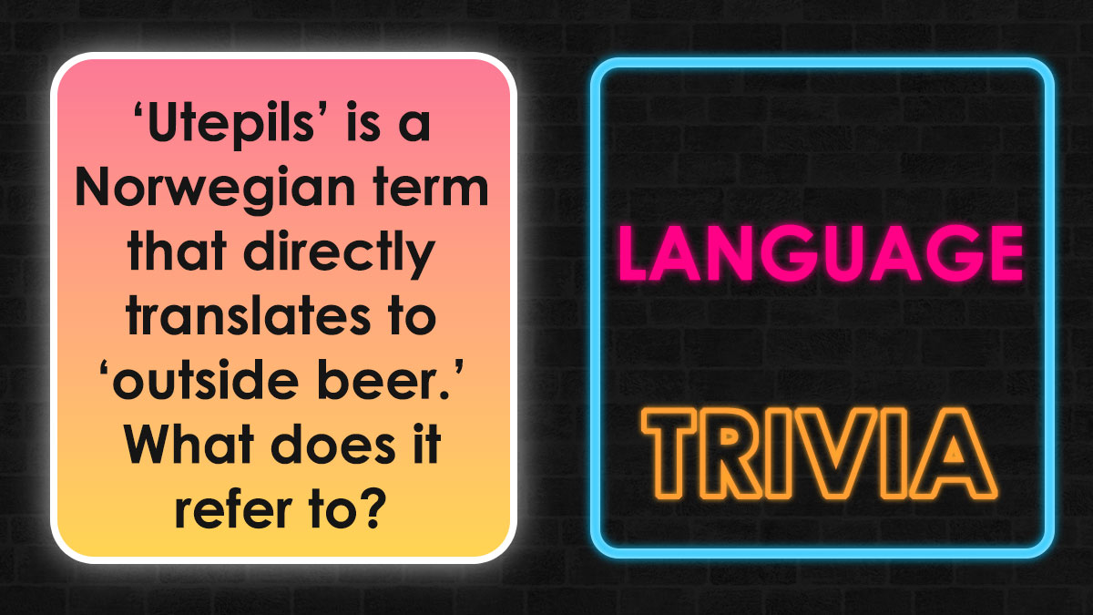 Language trivia featuring the Norwegian word Utepils meaning outside beer, highlighting foreign words Google struggles to translate.