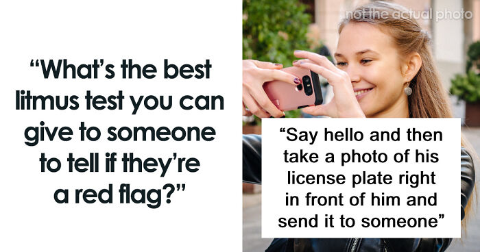 Woman taking a photo of a license plate as a red flag test women use to identify warning signs in dating situations.