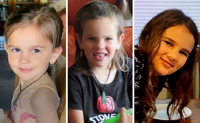 Three young children who vanished into wilderness, shown in a composite image with close-up portraits. Three young children who vanished into wilderness, shown in a composite image with close-up portraits.