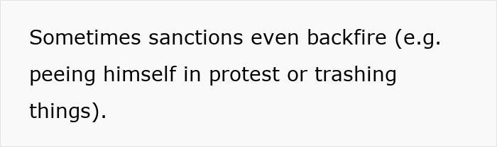 Text image discussing consequences of sanctions, highlighting a 4YO out of control after joining nursery situation. Text image discussing consequences of sanctions, highlighting a 4YO out of control after joining nursery situation.