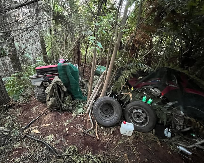 Abandoned ATV and vehicle parts in dense forest linked to mom of 3 missing kids and fugitive dad shootout case. Abandoned ATV and vehicle parts in dense forest linked to mom of 3 missing kids and fugitive dad shootout case.