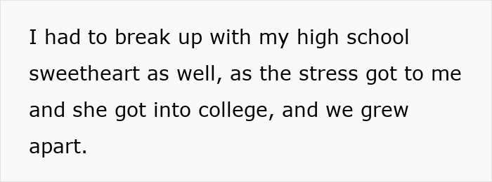 Text excerpt discussing breaking up with a high school sweetheart after college acceptance and growing apart. Text excerpt discussing breaking up with a high school sweetheart after college acceptance and growing apart.