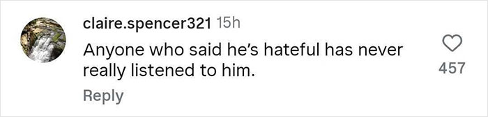 Comment by user claire.spencer321 defending Charlie Kirk against hateful claims after Amanda Seyfried's remarks. Comment by user claire.spencer321 defending Charlie Kirk against hateful claims after Amanda Seyfried's remarks.