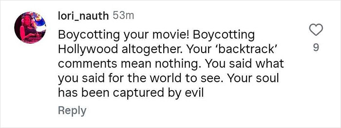 Instagram comment expressing outrage and boycott threat towards Amanda Seyfried after calling Charlie Kirk hateful. Instagram comment expressing outrage and boycott threat towards Amanda Seyfried after calling Charlie Kirk hateful.