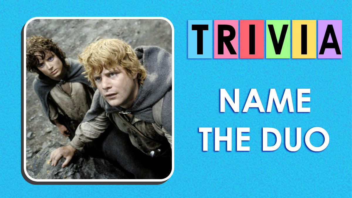 Frodo and Sam from Lord of the Rings featured in a trivia image to test knowledge of legendary duo descriptions.