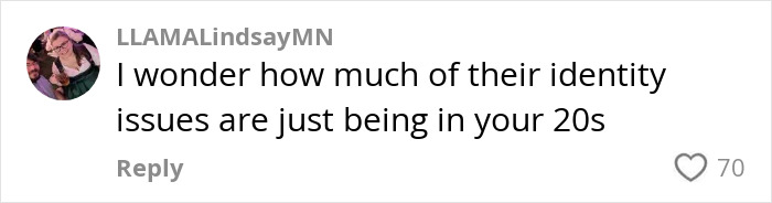 Screenshot of a social media comment discussing identity issues related to Gen Z clients in a therapy context. Screenshot of a social media comment discussing identity issues related to Gen Z clients in a therapy context.