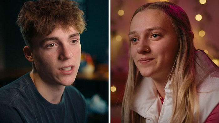 Young man and woman sharing emotional stories in an interview about a mom who anonymously sent daughter lewd texts case. Young man and woman sharing emotional stories in an interview about a mom who anonymously sent daughter lewd texts case.