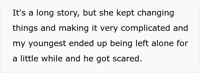 Text about a son raising his 7 younger siblings and feeling scared after being left alone briefly.