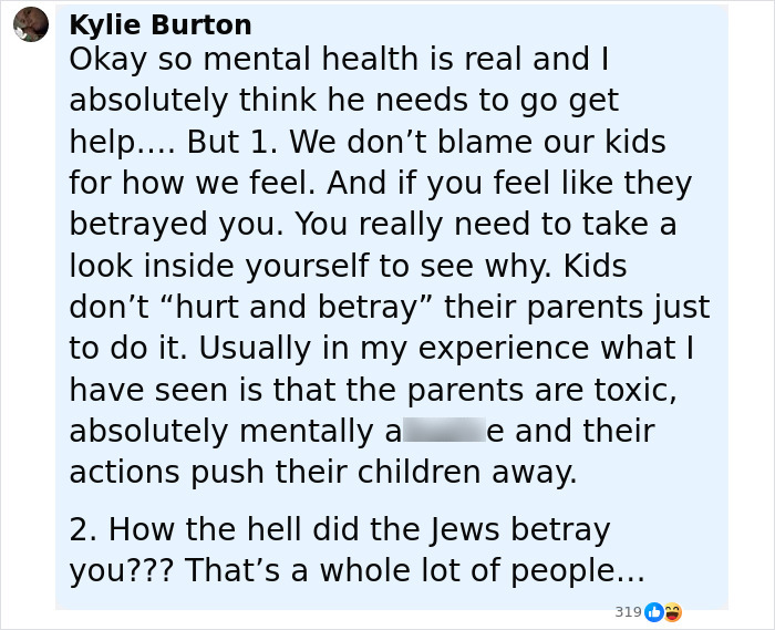 Comment discussing mental health and betrayal related to Kanye West listing daughter North on public betrayal list. Comment discussing mental health and betrayal related to Kanye West listing daughter North on public betrayal list.