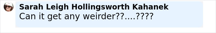Comment from Sarah Leigh Hollingsworth Kahanek expressing disbelief about the Minneapolis suspect's furry girlfriend situation. Comment from Sarah Leigh Hollingsworth Kahanek expressing disbelief about the Minneapolis suspect's furry girlfriend situation.