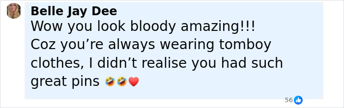 Screenshot of a social media comment praising JoJo Siwa's gold mini dress look and her surprising style transformation. Screenshot of a social media comment praising JoJo Siwa's gold mini dress look and her surprising style transformation.